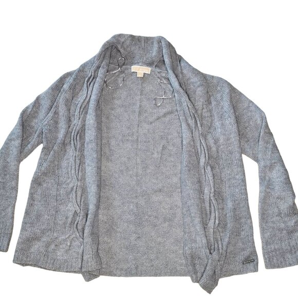 Michael Kors Womens Cable Knit Cardigan Sweater Gray LG Wool Blend Open Front - Picture 7 of 7